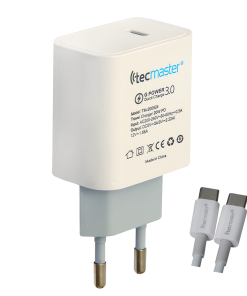 Cargador Tecmaster 20w Tipo C + Cable Tipo C Blanco